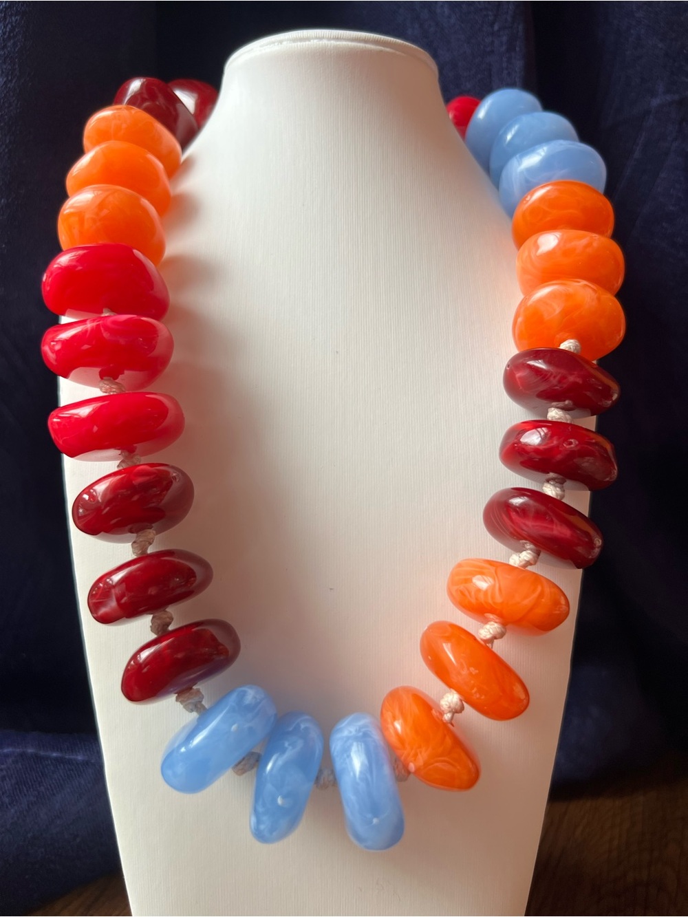 Bold Multicolor Resin Bead Necklace - Red, Orange & Blue